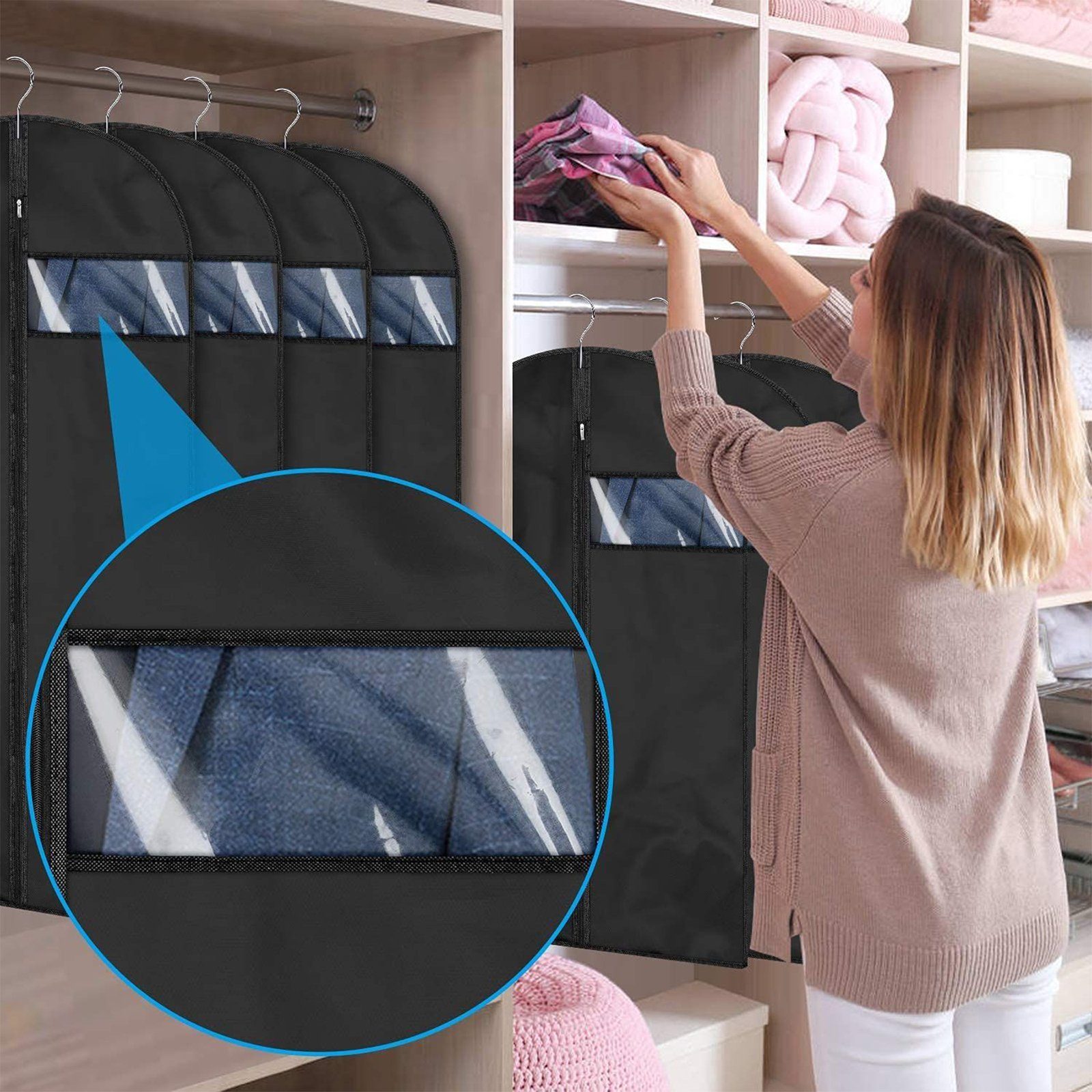 CALIYO Kleidersack Kleidersack für die Aufbewahrung, 60x120cm Atmungsaktiver Stoff, (3 St) Kleidersäcke Lang für den Kleider Mäntel Abendkleider, 3-Tlg