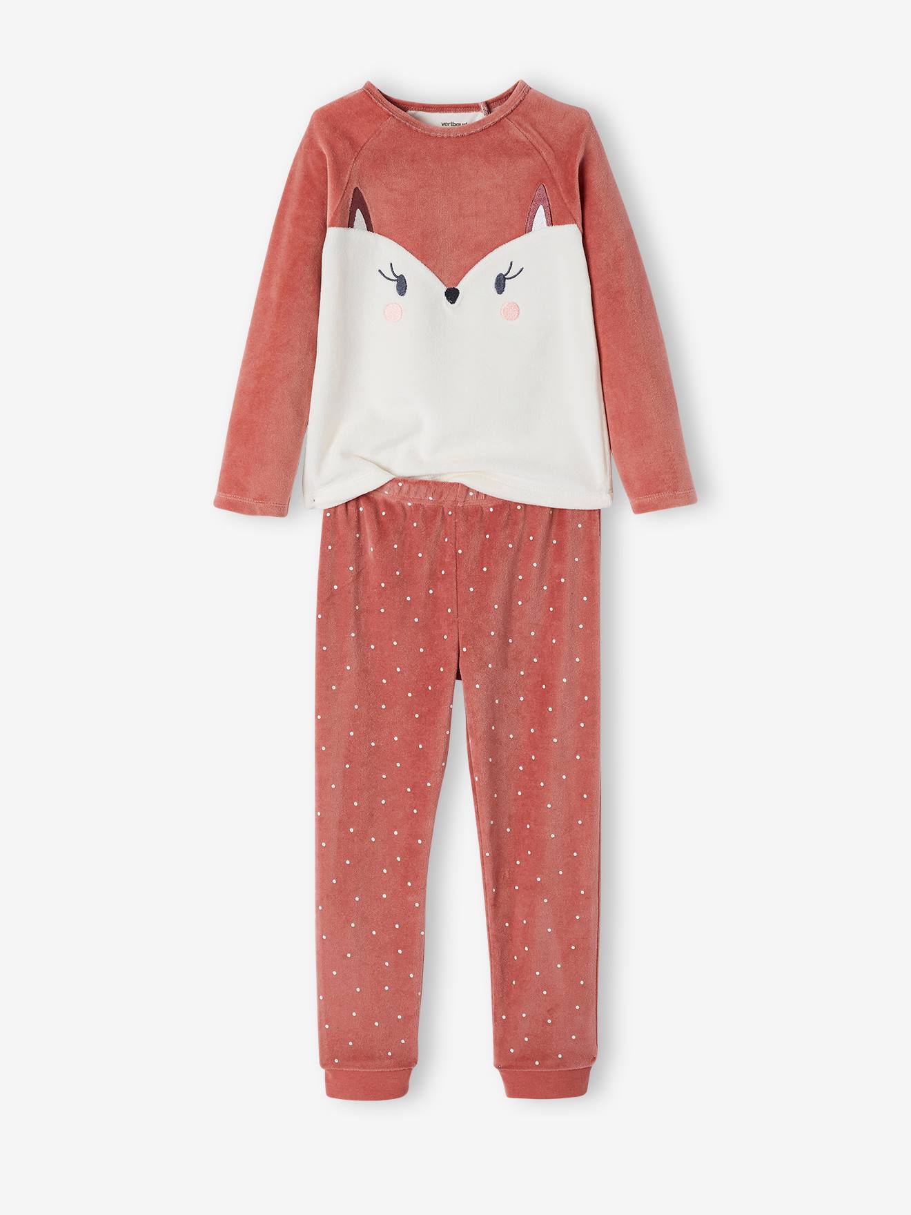 Pyjama fille renarde en velours rose fonce