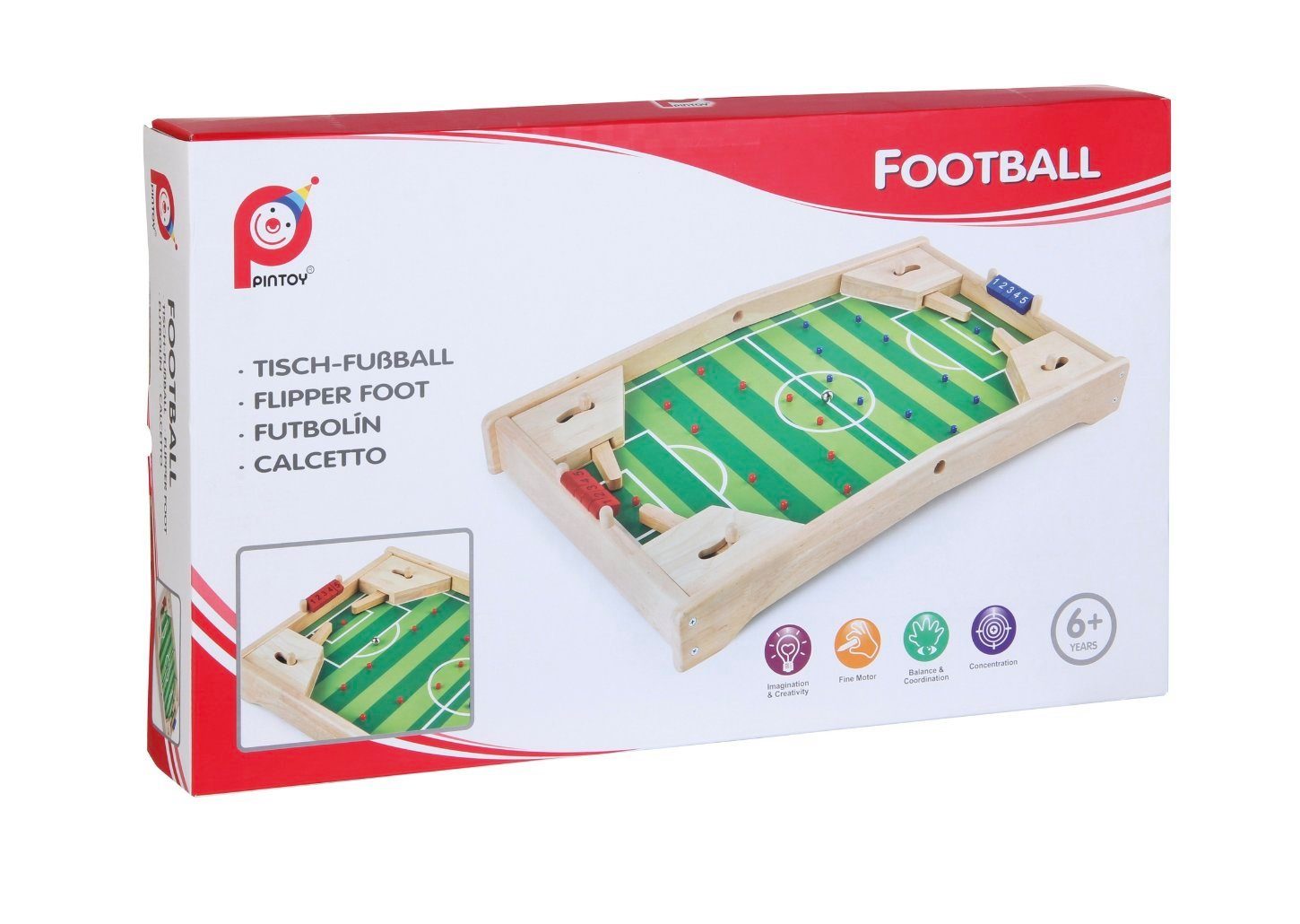 PINTOY Tischfußballspiel Pintoy Fußball-Flipper Holz (Set, 1), fördert Koordination und Reaktionsvermögen