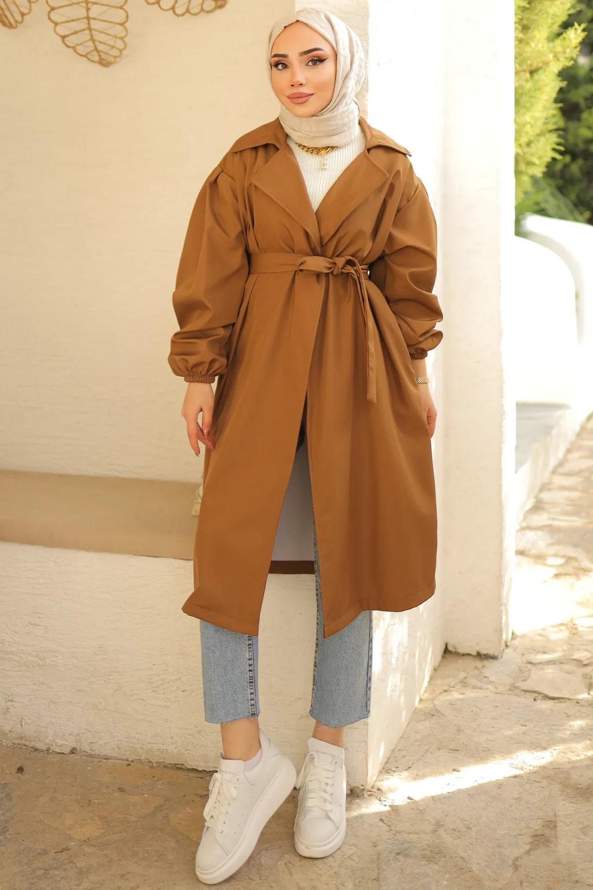 benguen  61533 Trenchcoat mit Gürtel, Hellbraun