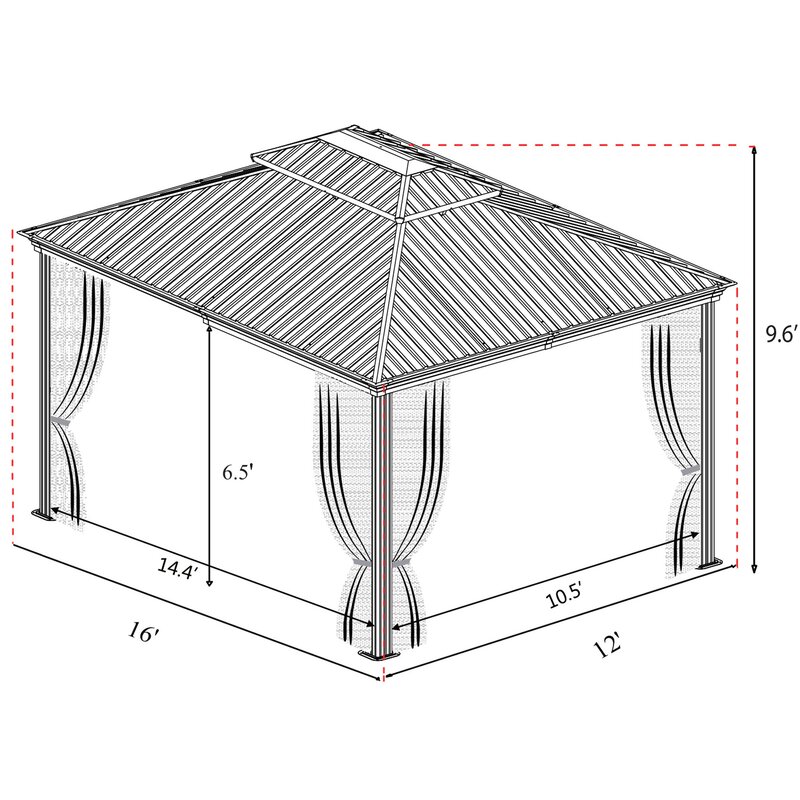 Alexander 16 Ft. W x 12 Ft. D Aluminum Patio Gazebo