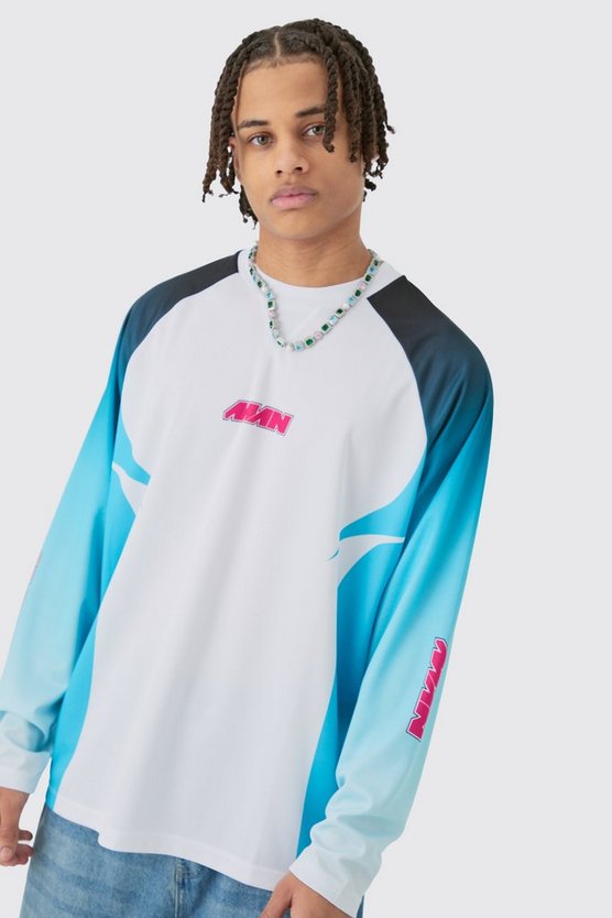 Langärmliges Oversize Oberteil mit Motorsport Man Print