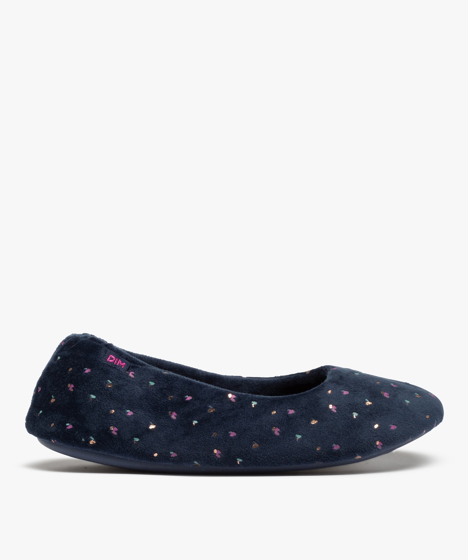 Chaussons femme ballerines en velours imprimé – Dim marine | GEMO