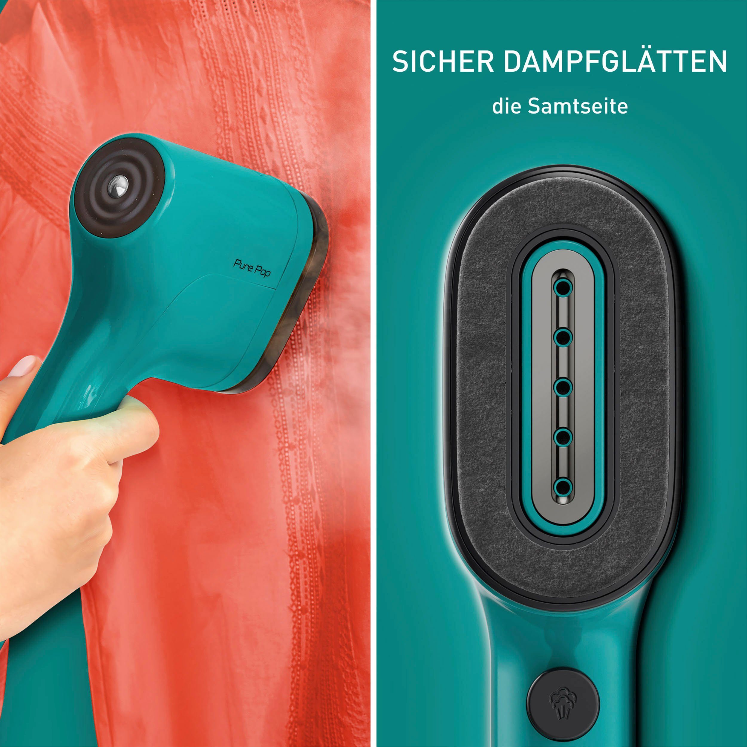 Tefal Dampfbürste DT2024 Pure Pop, 1300 W, 70 ml Wassertank, entfernt 99,99% der Viren, Bakterien und Keime