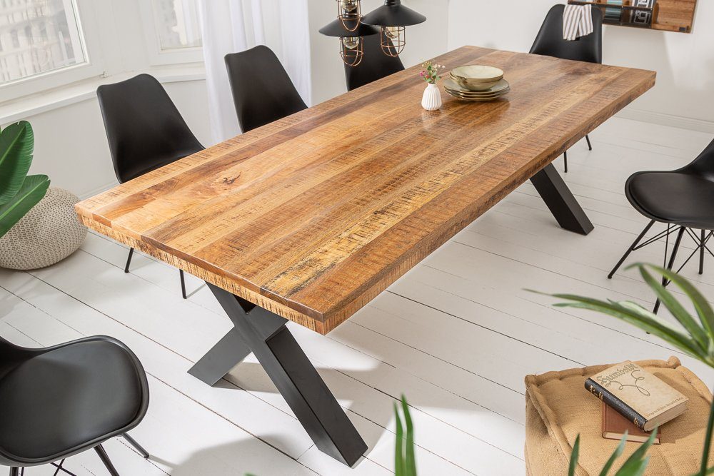 riess-ambiente Esstisch IRON CRAFT 200cm natur / schwarz (Einzelartikel, 1-St), Massivholz · Metall · X-Gestell · Mangoholz · Industrial