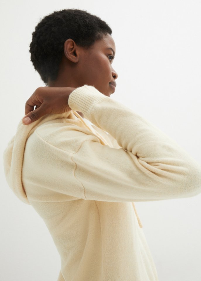 Strick-Pullover mit V-Ausschnitt und Kapuze