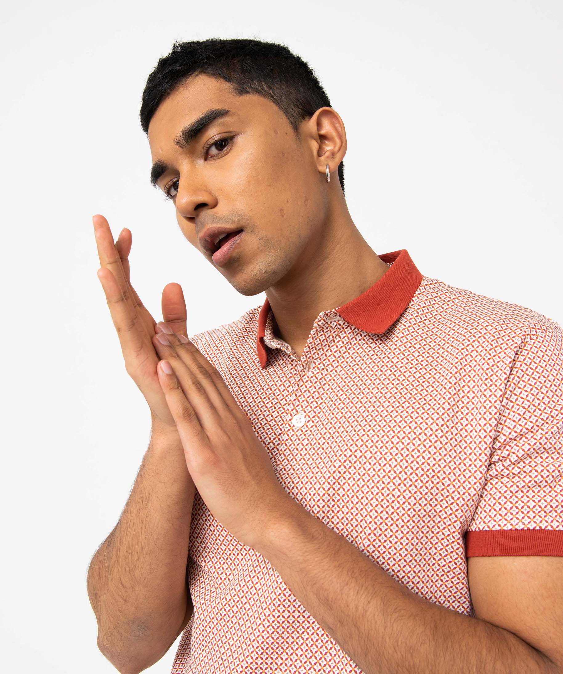 Polo homme à manches courtes et petits motifs blanc | GEMO