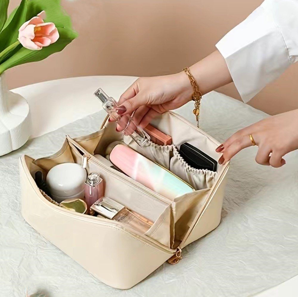 Nur Online 75 Kosmetiktasche Kosmetiktaschen Tragbar Umfangsreich Kapazität Reise Make-up Tasche, PU Leder, Schlichter Optik Tragbarer Make-up Tasche