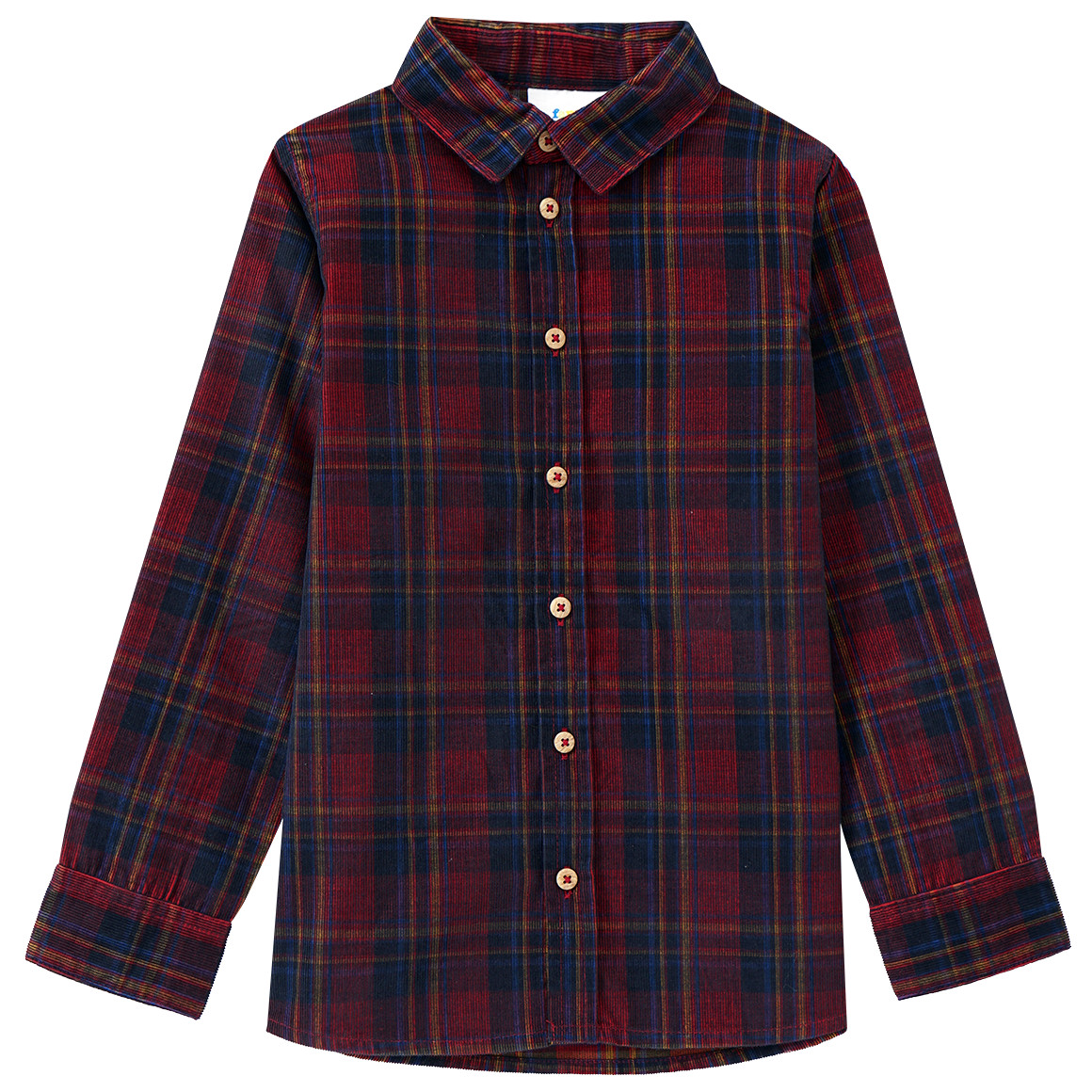 Jungen Weihnachtshemd aus Cord dunkelrot / dunkelblau