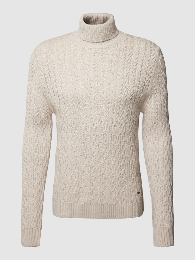 Rollkragenpullover mit Zopfmuster Modell 'Carlon' in offwhite