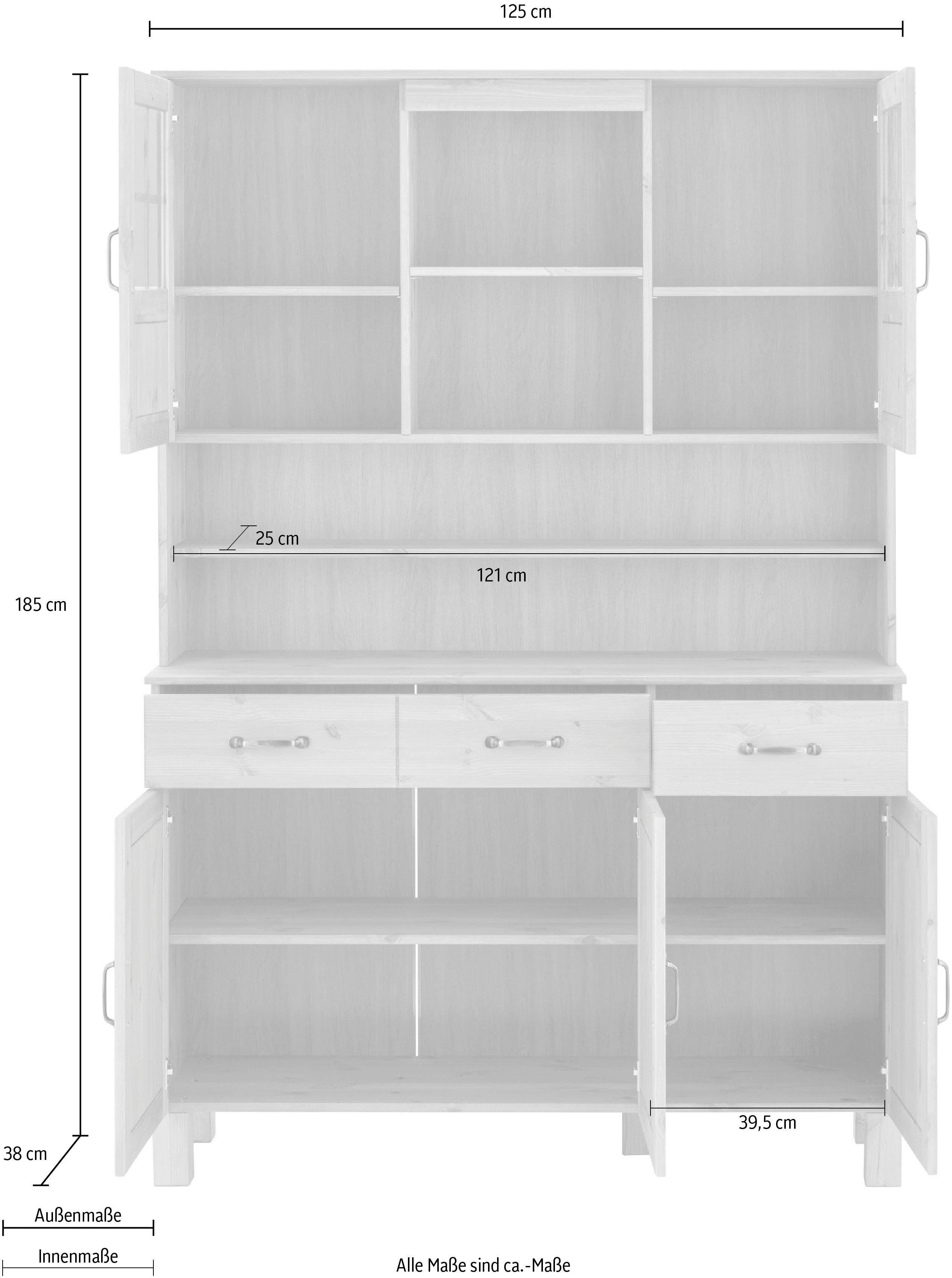 Home affaire Küchenbuffet Alby Breite 125 cm, 2 Glastüren, 2 Schubladen