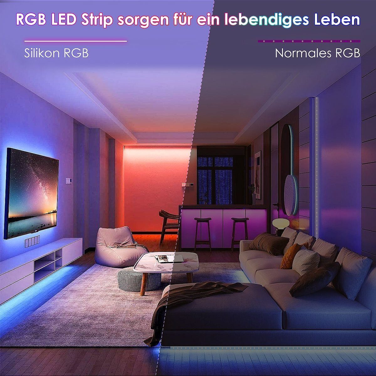 oyajia LED-Streifen 3m LED Streifen mit WIFI Controller, 12V 3A Dimmbarer Neon LED Strip, IP65 Wasserdichte Dimmbare DIY Flexibler Silikon RGB Lichtstreifen