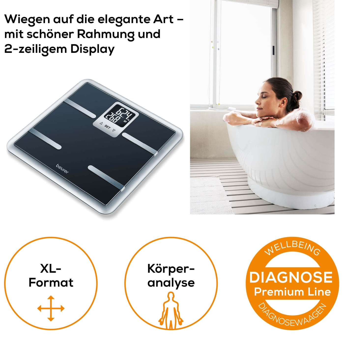 Beurer Diagnosewaage BG 40-Körperanalysewaage mit Ganzkörperanalyse im XL-Format - bis 150 kg