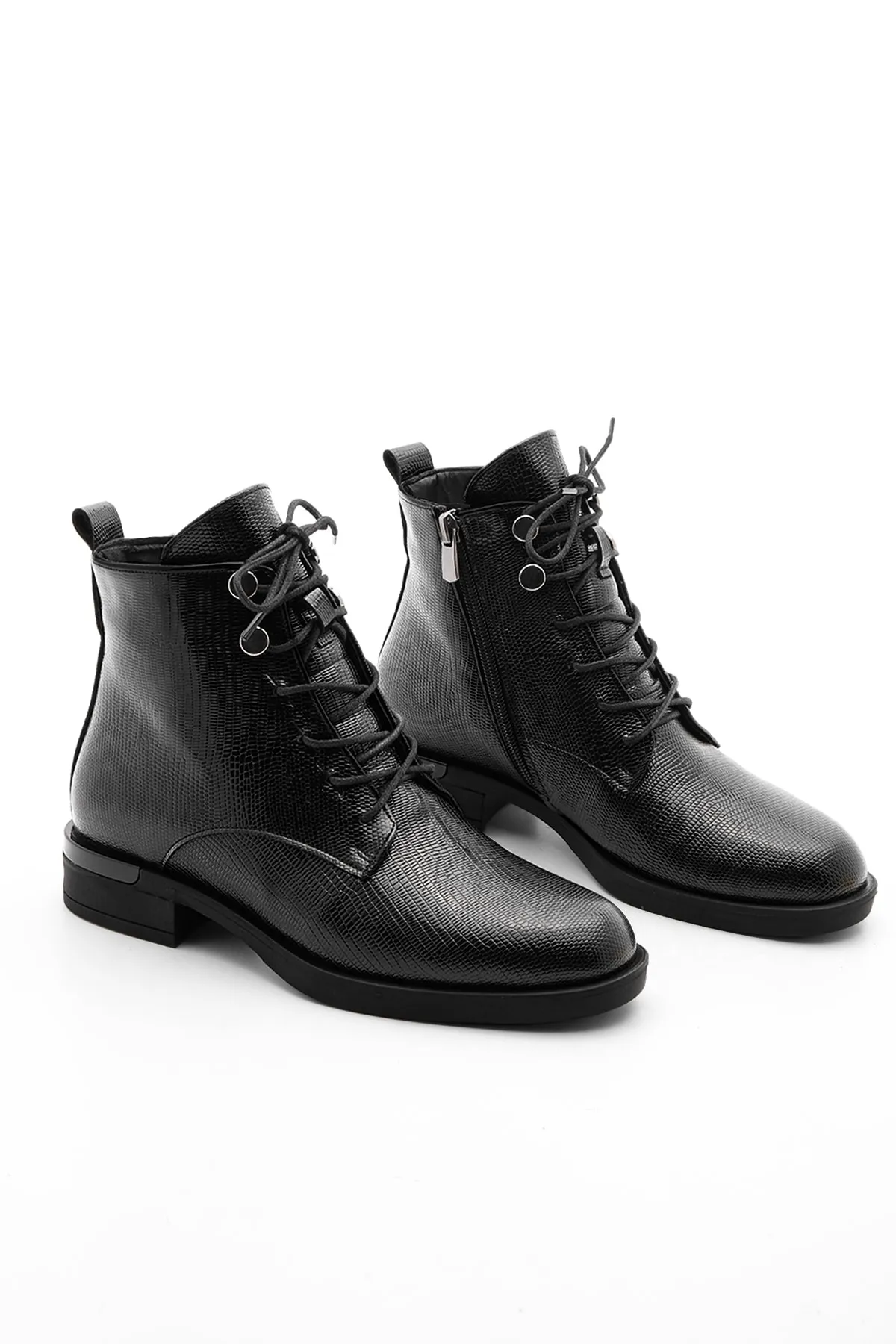 Marjin  Damenstiefel, Schnürstiefel, Reißverschluss, Ligante, Schwarz, Schlangenleder