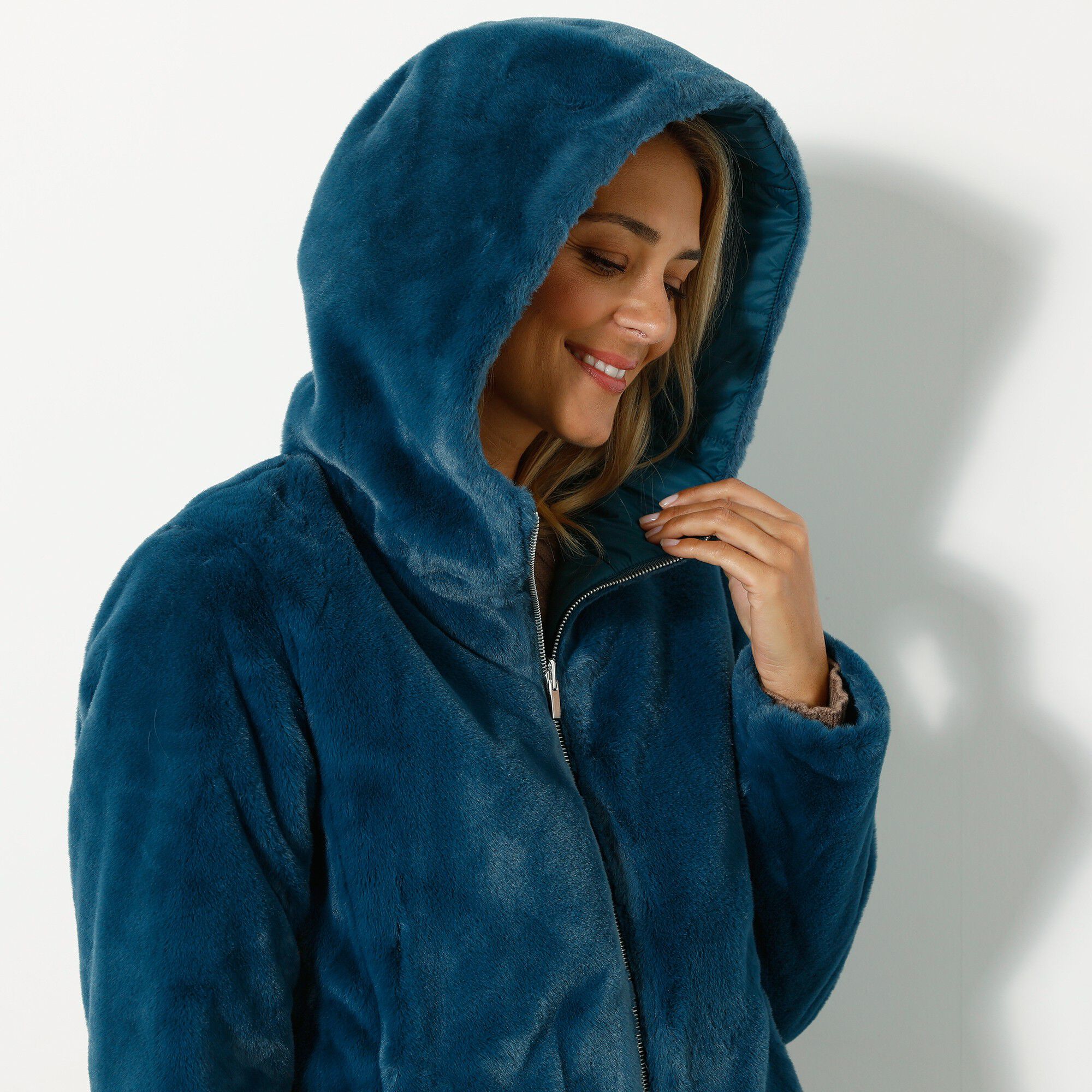 Veste fausse fourrure réversible en doudoune