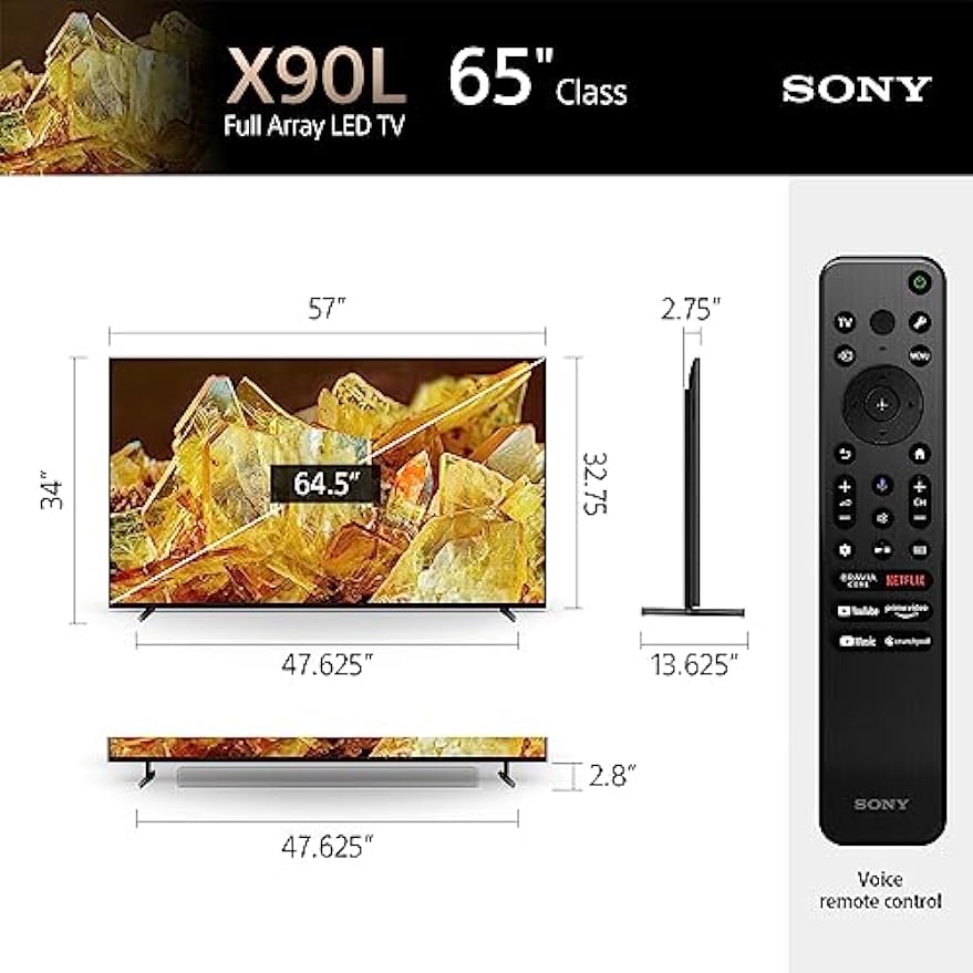 Sony 65 Inch 4K Ultra HD TV X90L Series: BRAVIA XR Full Array LED Smart Google TV with Dolby Vision HDR and Exclusive Features for The Playstation® 5 XR65X90L- 2023 Model,Black