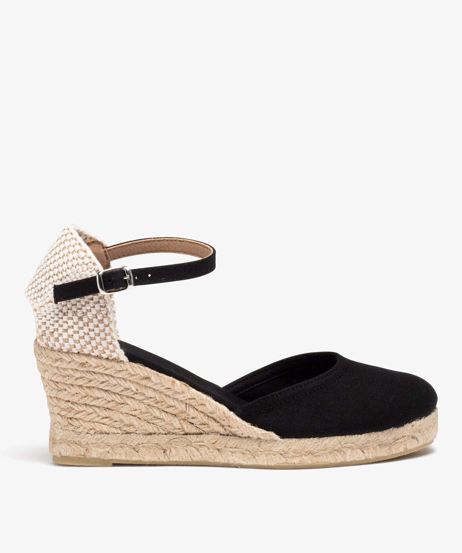 Espadrilles femme à talon compensé et dessus en toile unie noir | GEMO