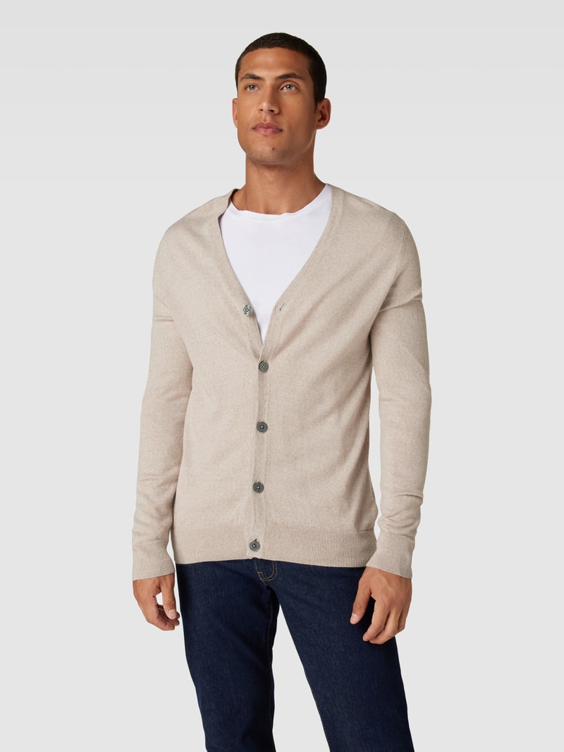 Strickjacke mit V-Ausschnitt und Knopfleiste in sand meliert