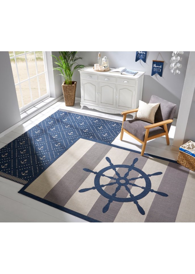 In- und Outdoor Teppich mit Anker Motiv