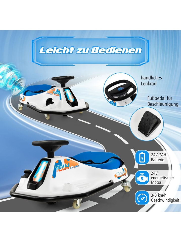 COSTWAY 24V Elektro Gokart 9–15 km/h mit bürstenlosem 200W-Motor in Blau günstig kaufen onesize