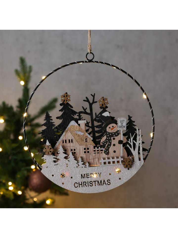 MARELIDA LED Dekoring mit Schneemann Dekohänger Fensterdeko D: 25cm in natur günstig kaufen onesize