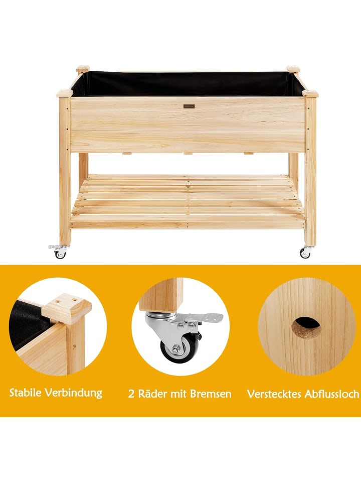COSTWAY Hochbeet 120cm mit Rollen in Beige günstig kaufen onesize