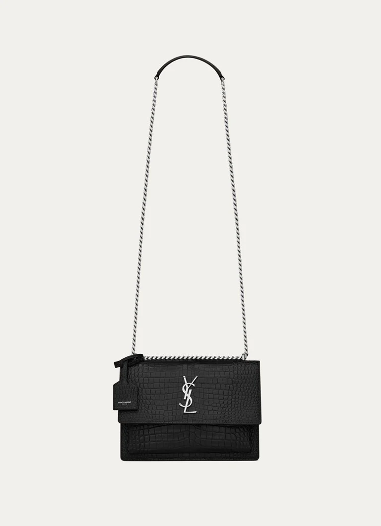 Saint Laurent Sunset Medium calfskin shoulder bag with crocodile texture
