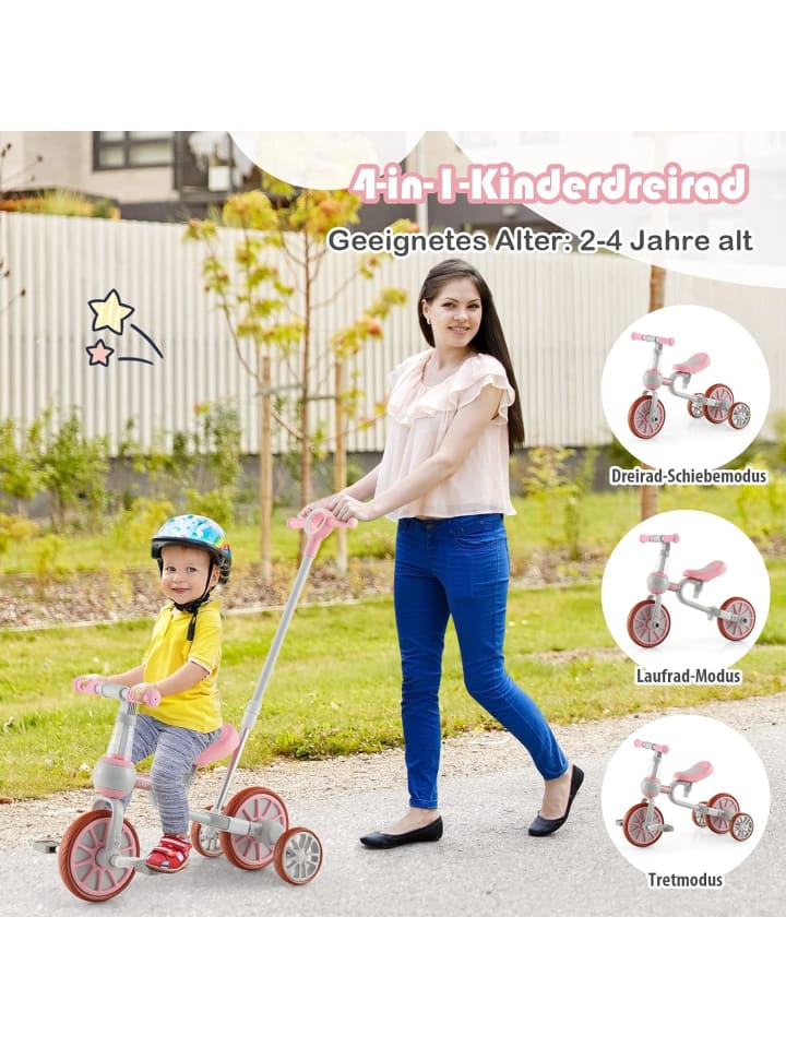 COSTWAY 4 in 1 Dreirad von 2-4 Jahren in Rosa günstig kaufen 38 cm