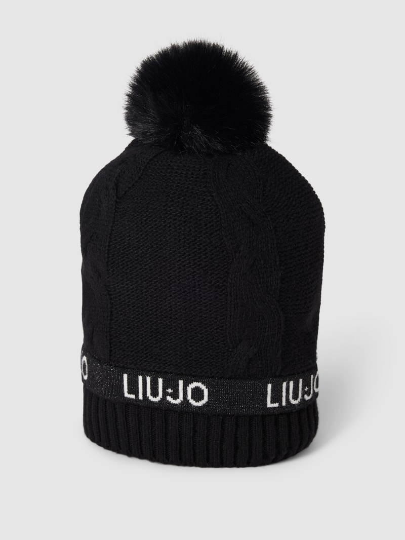 Pudelmütze mit Label-Print in schwarz