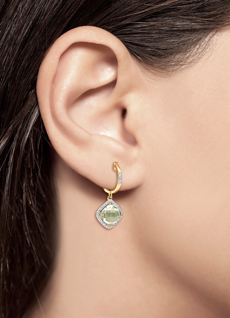 Diamond Point Yellow gold earrings 3.26 ct green amethyst Fiesta
