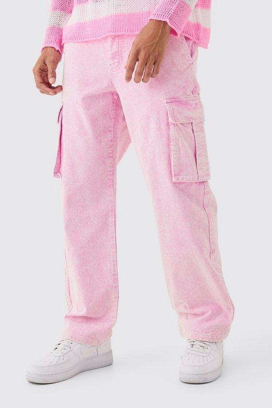 Lockere Cord-Cargohose mit Acid-Waschung