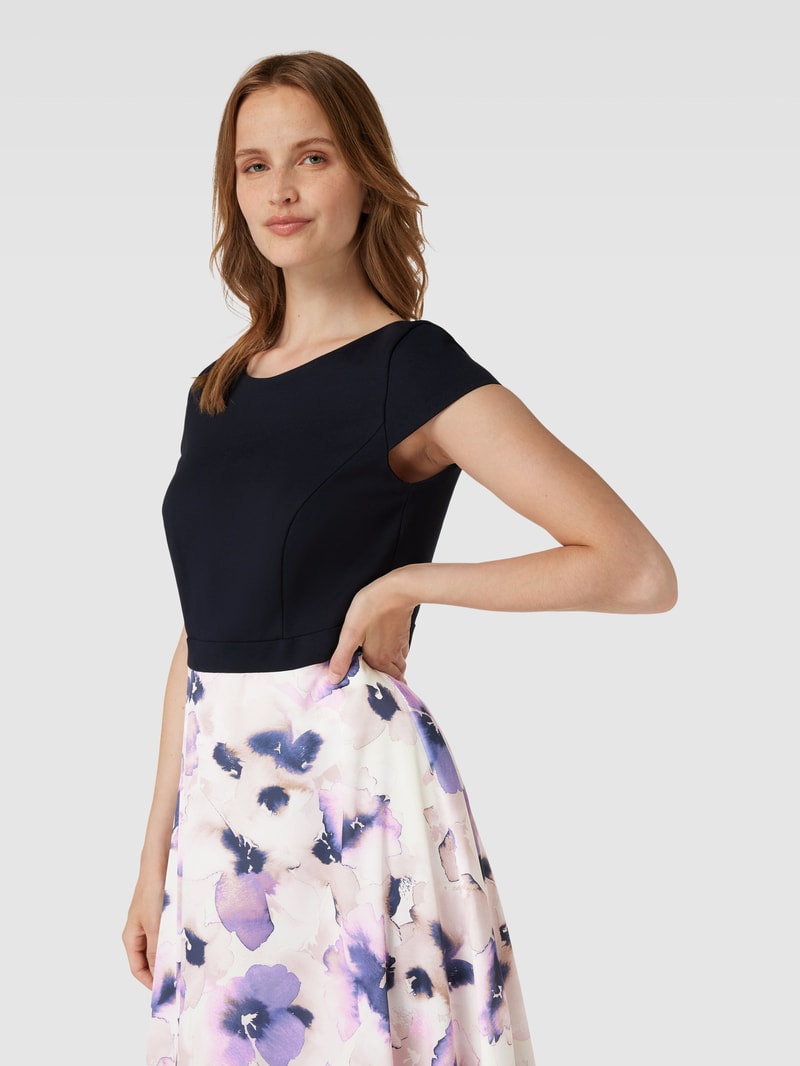 Cocktailkleid aus Viskose-Mix mit Stretch-Anteil im 2-in-1-Look in marineblau meliert