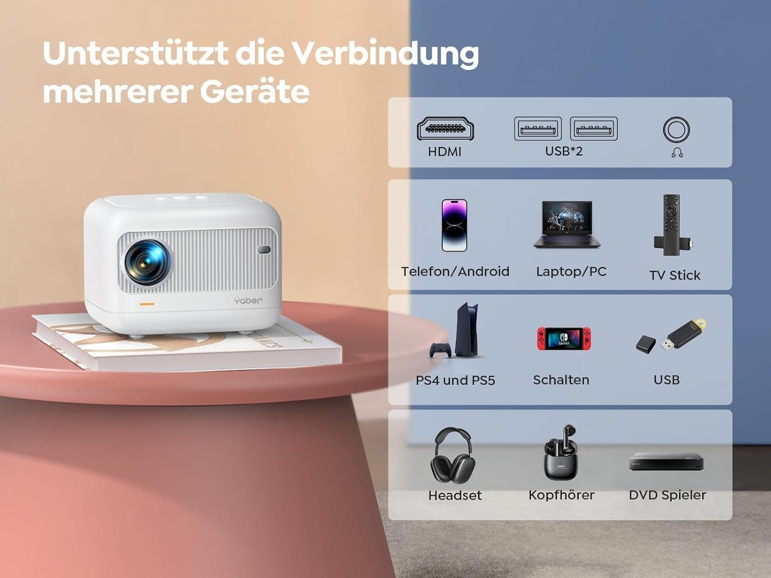 Yaber Native 1080P 5G WiFi Bluetooth mit Fernbedienung Mini-Beamer (9500 lm, 12000:1, 1920x1080 px, Maximal 200