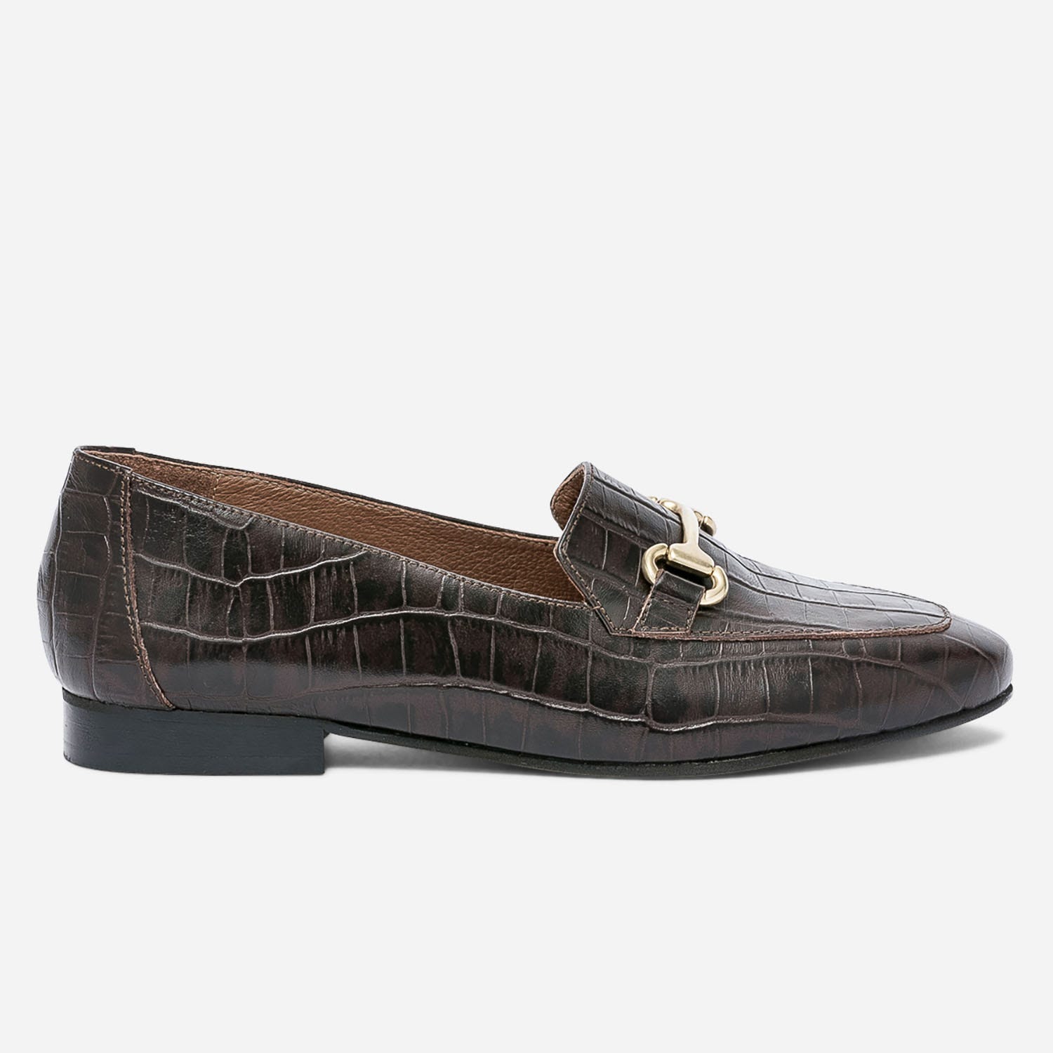Mocassin marron en cuir effet croco à mors