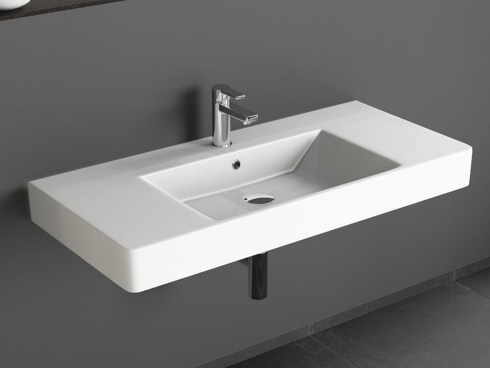 Aqua Bagno Waschbecken Quadra Soft Keramik Waschtisch 100cm weiß Waschbec (Packung)