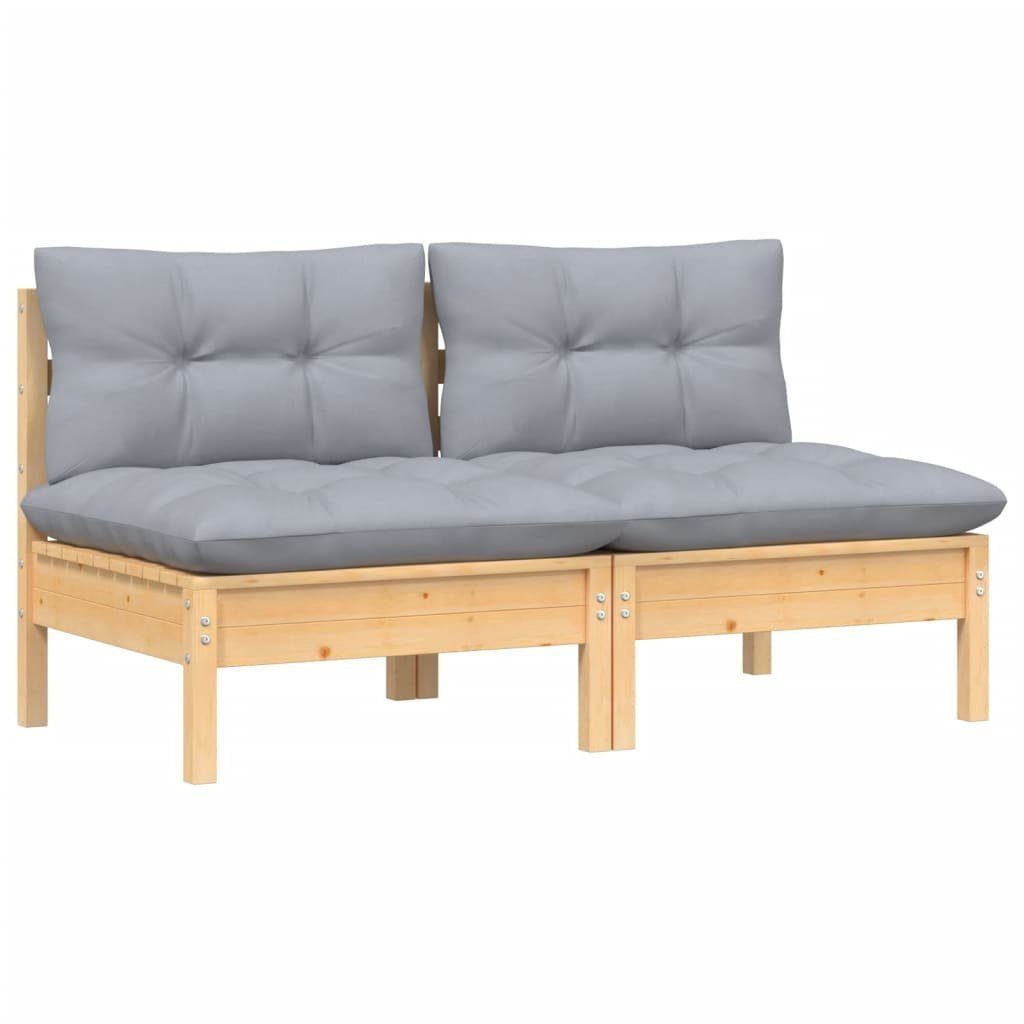 vidaXL Loungesofa 2-Sitzer-Gartensofa mit Grauen Kissen Massivholz Kiefer, 1 Teile