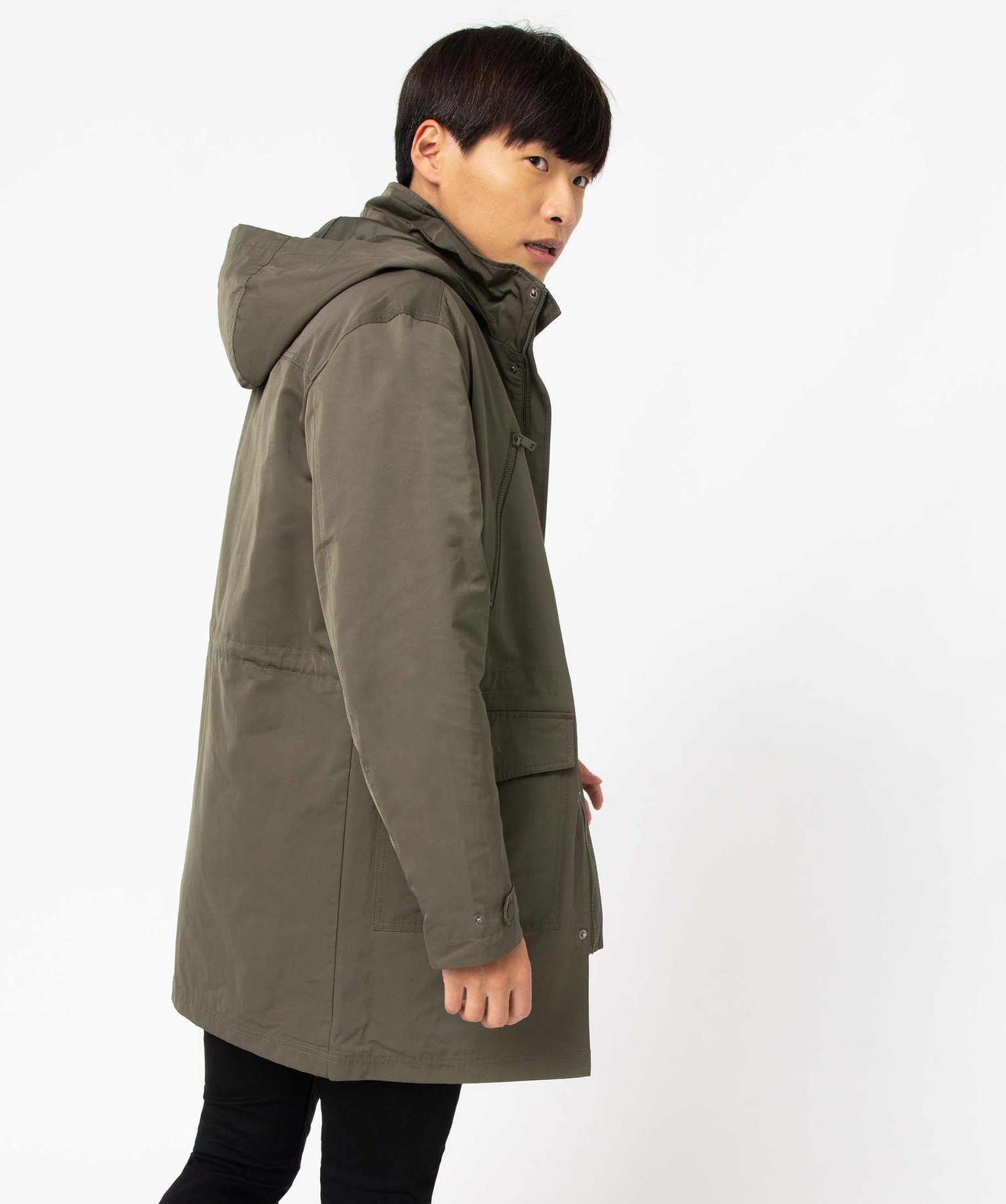 Parka homme à capuche en matière déperlante kaki | GEMO