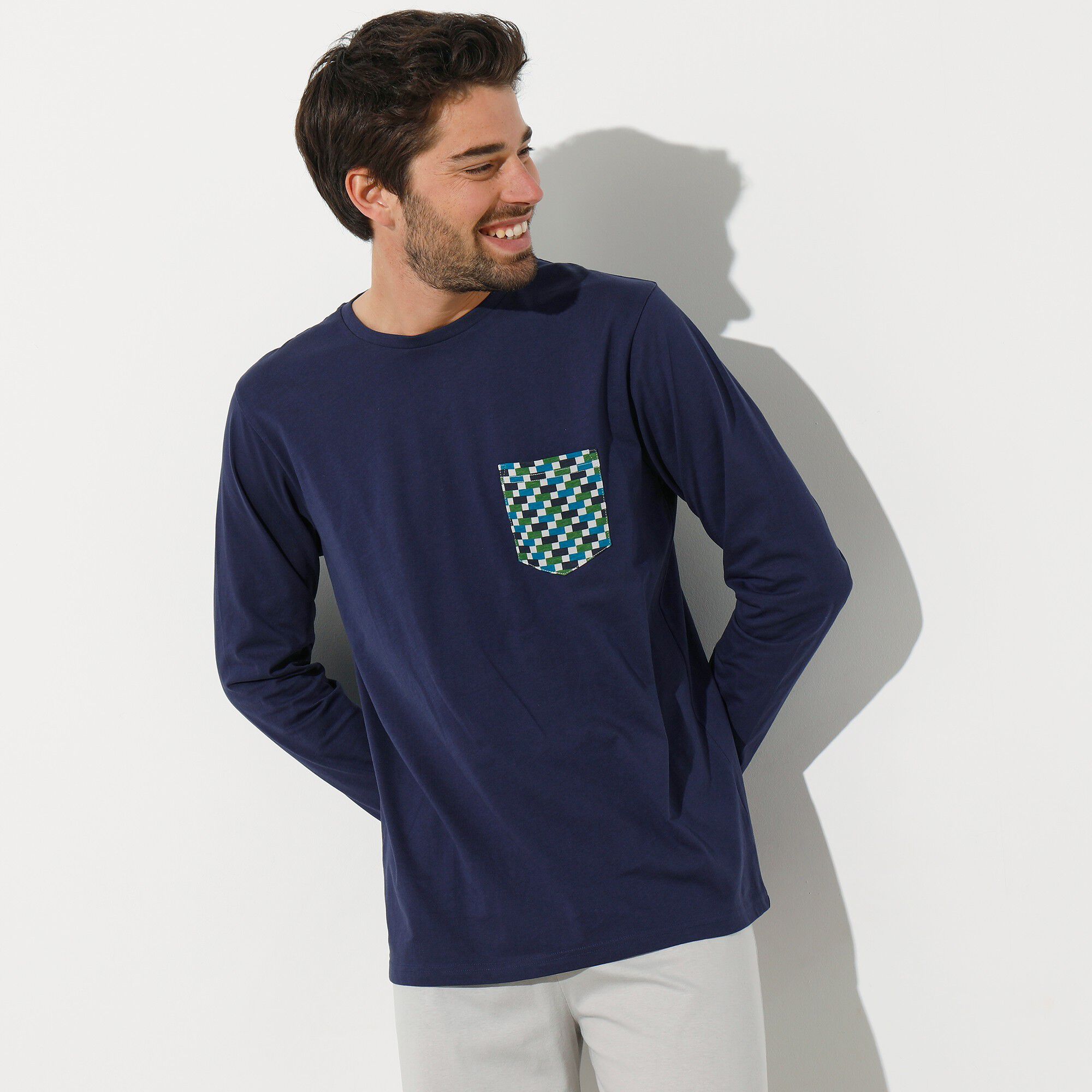 Tee-shirt pyjama manches longues marine