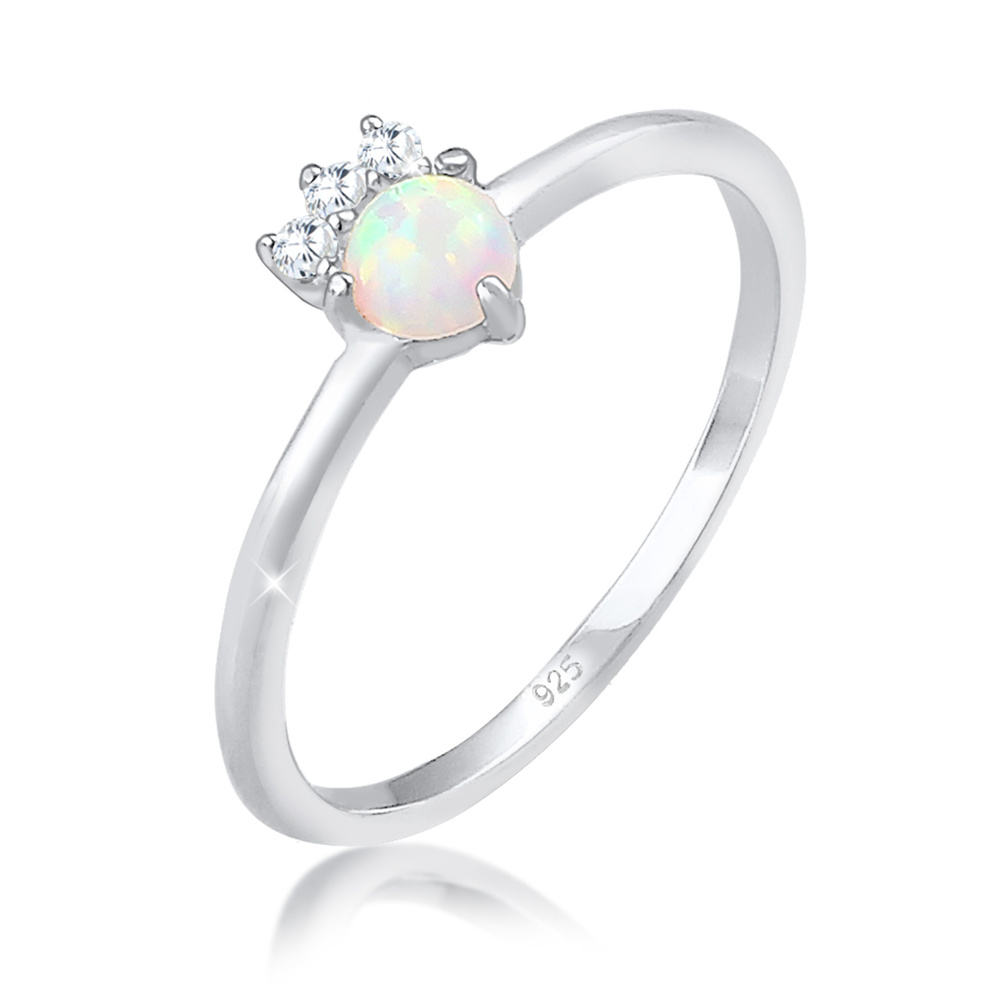 Elli Elli Bague Femme Vintage Look avec Cristaux syn. d'Opale et de Zircone Cubique en Bague