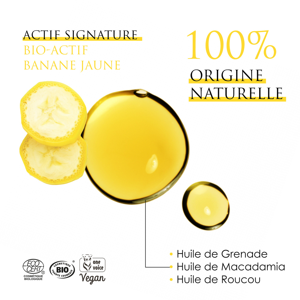 Kadalys Huile Précieuse Radiance à la Banane Jau ne Bio Huile sèche multi-fonctions visage, barb e, corps, cheveux
