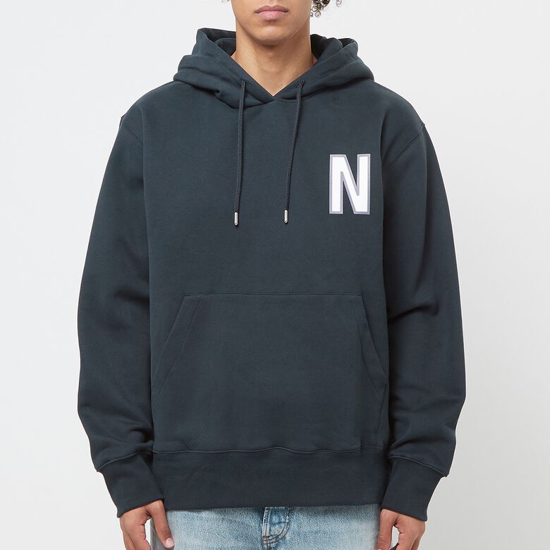 Norse Projects Arne Relaxed Organic Brushed Fleece Large N Hoodie dark navy