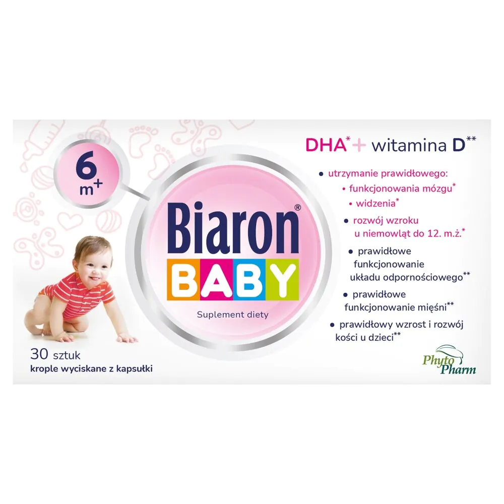 Bioaron Baby, DHA + vitaminas D vaikams nuo 6 mėnesių amžiaus, lašai, išspausti iš kapsulės