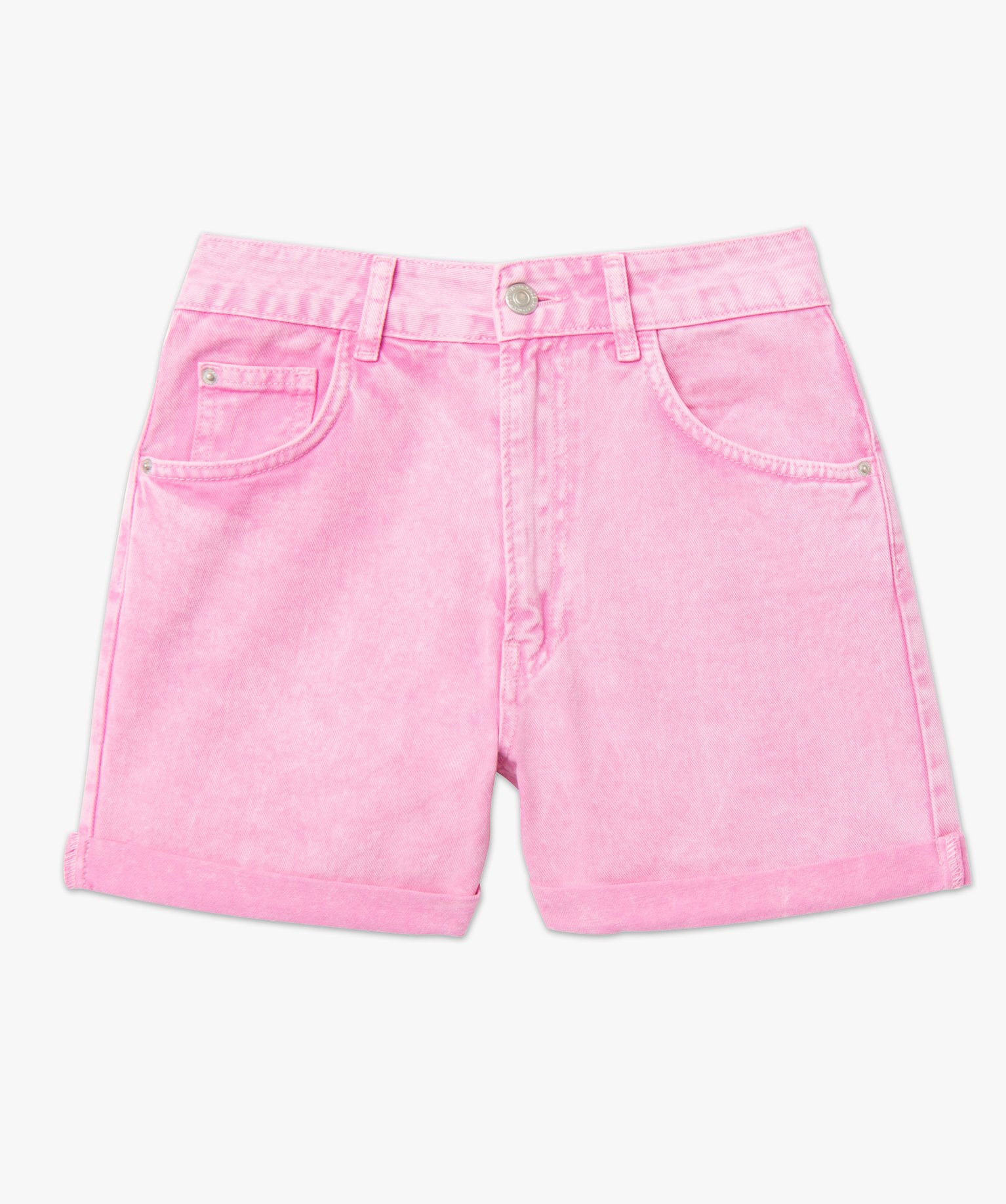 Short en jean femme coloré à taille haute et revers rose | GEMO