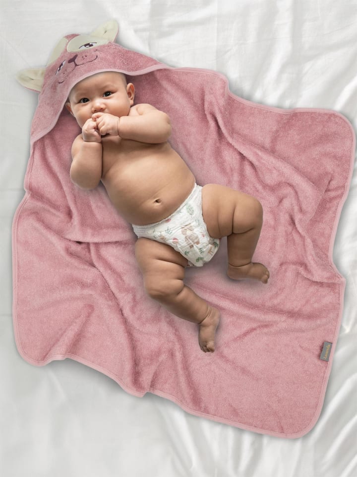 normani Baby Kapuzenhandtuch aus Bio-Baumwolle Luanda in Rosa günstig kaufen 80 x 80 cm