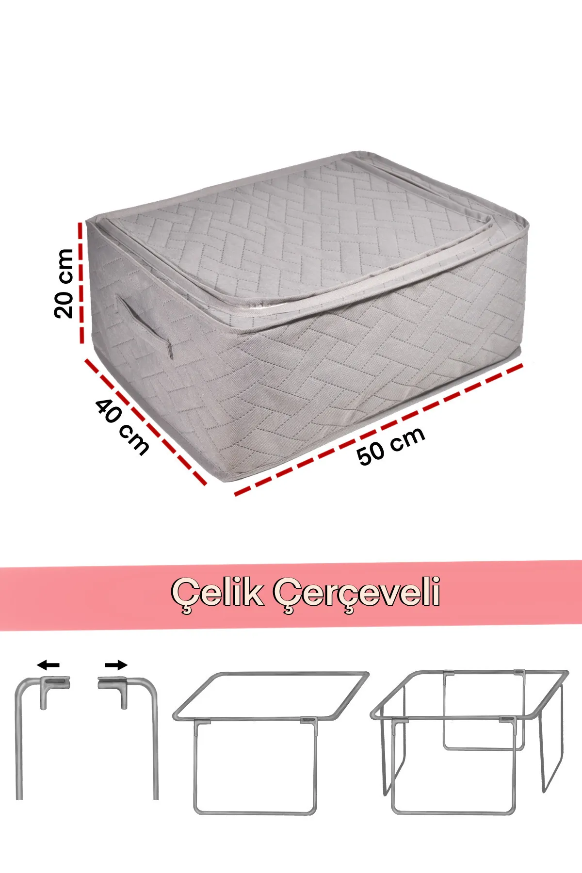 Seryat  3-teiliger Mehrzweck-Organizer mit Stahlrahmen für Schlafsofa und Untergestell – Drahtaufbewahrung 40 x 50 x 20 cm