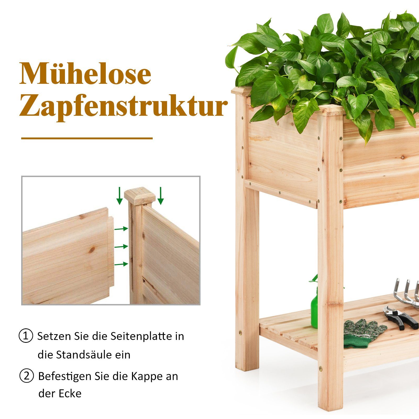 COSTWAY Hochbeet Pflanzkübel, Pflanzkasten, mit Ablage, 86x46x76 cm
