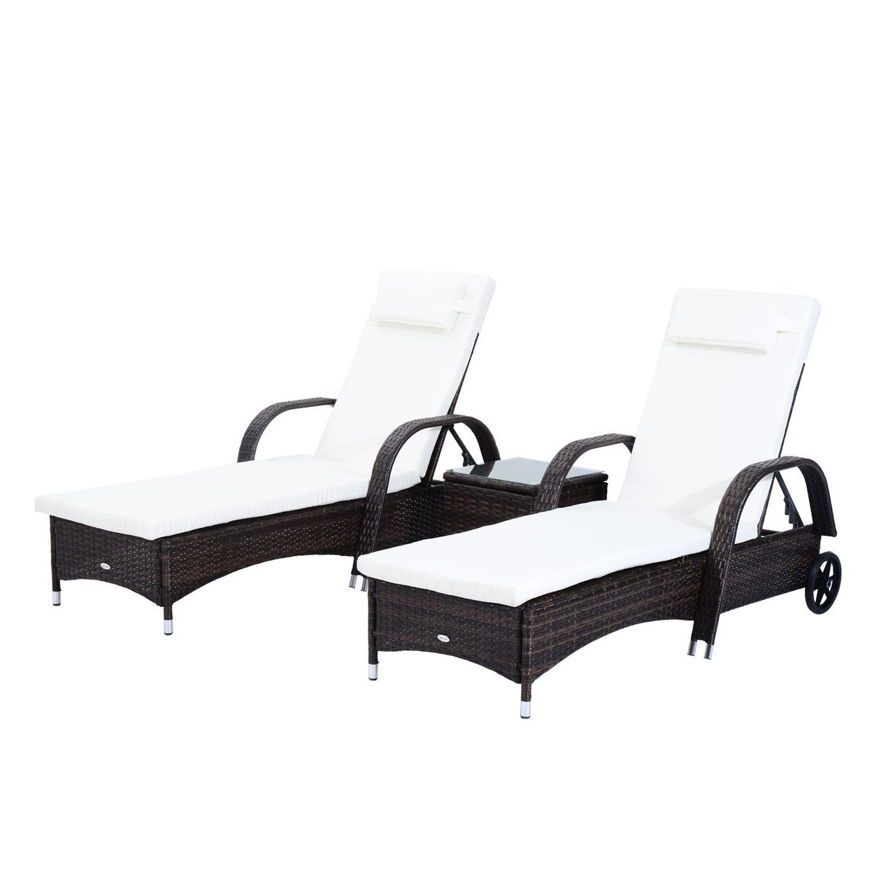 Outsunny Sonnenliege Gartenliege Tisch 3er-Set Gartenmöbel Braun/Cremeweiß