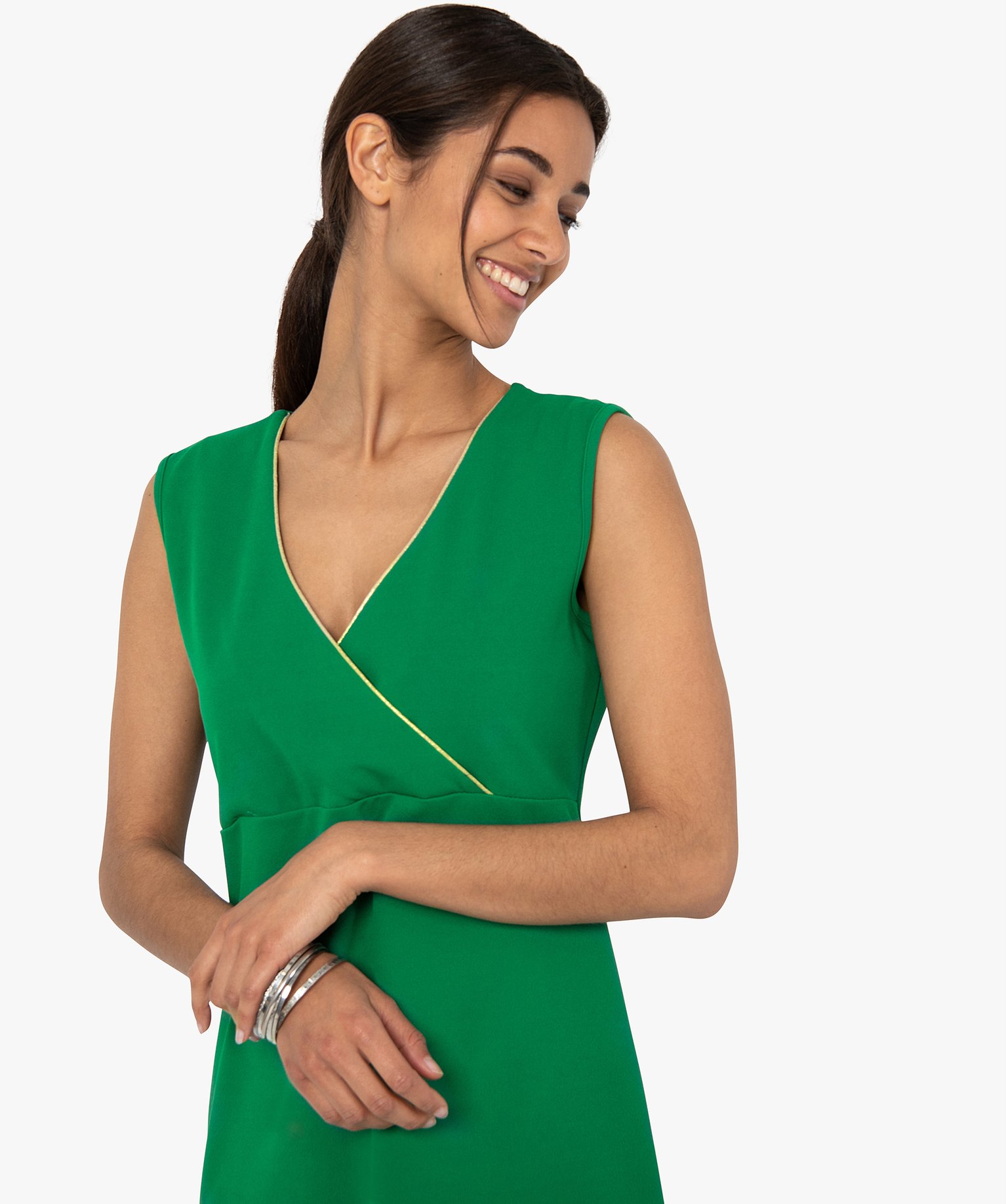 Robe femme avec double décolleté en V vert | GEMO
