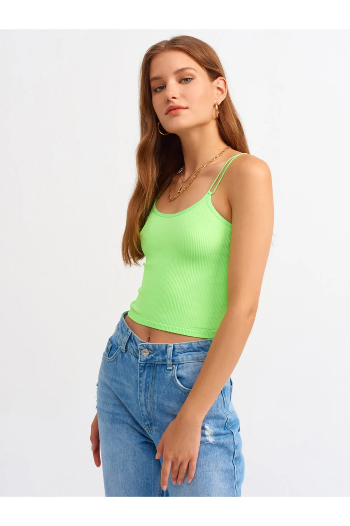 Dilvin  3528 Elastisches Crop Top – Neongrün