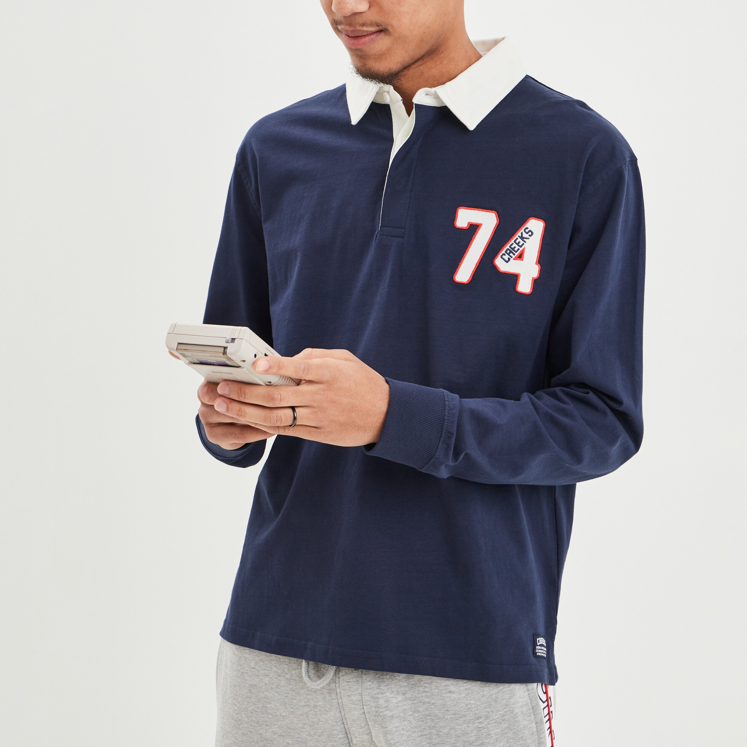 Polo manches longues Creeks bleu marine homme | La Halle